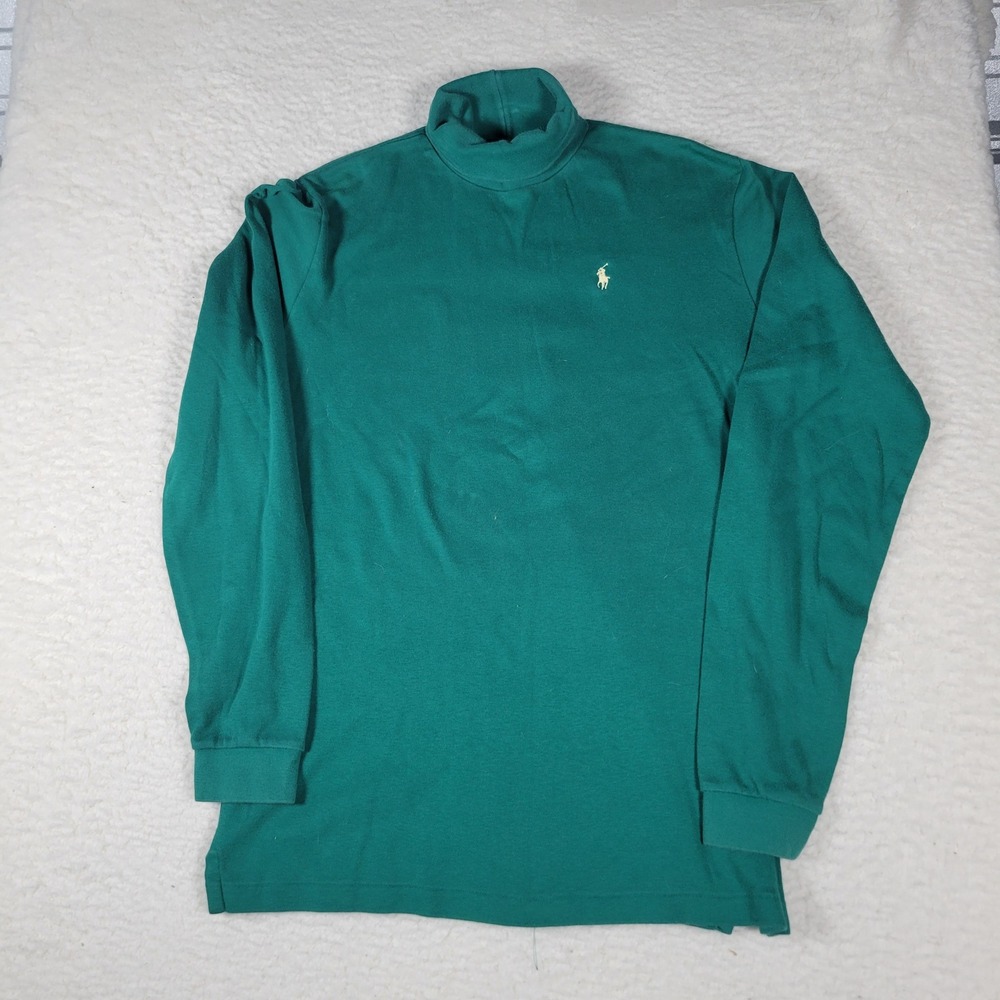 Polo Ralph Lauren Turtleneck Women XL Green Long Sleeve Cotton Logo Vintage USA